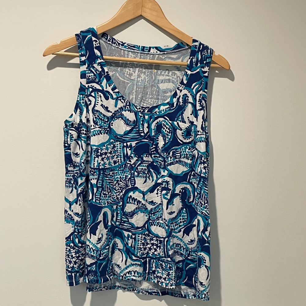 Lilly Pulitzer Womens‎ Tank Top Sleeveless Blue White Patterned Size S